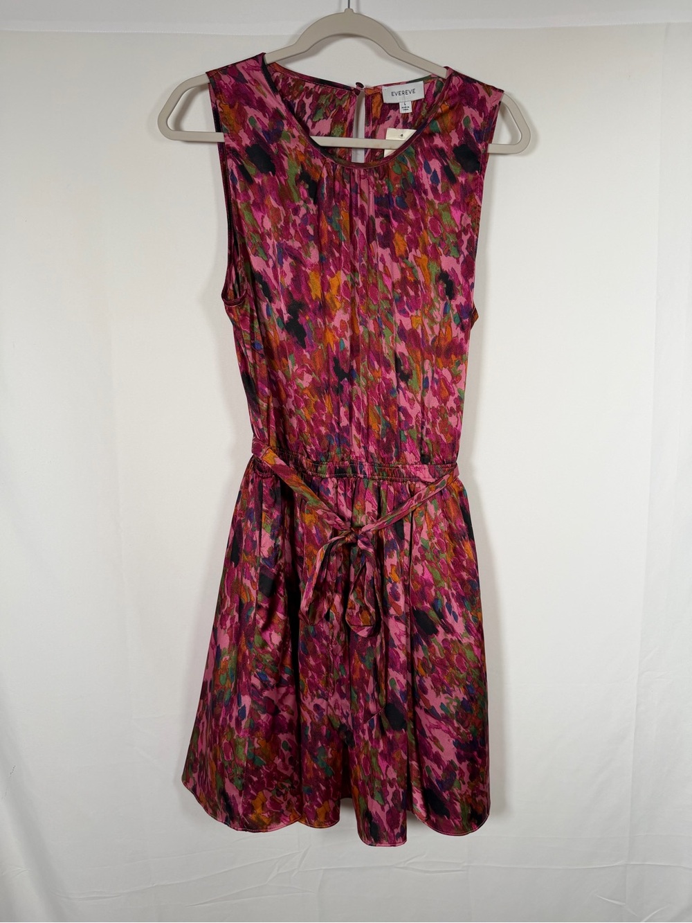 NWT Evereve Rowan Pink Multi-Print Sleeveless Tie-Waist Mini Dress